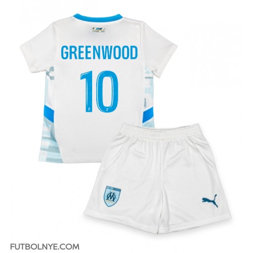 Camiseta Olympique de Marseille Mason Greenwood #10 Primera Equipación para niños 2024-25 manga corta (+ pantalones cortos)